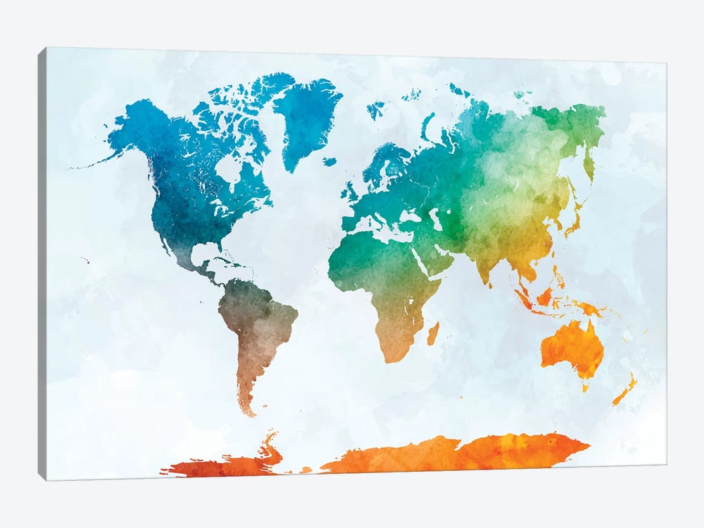 World Map In Watercolor XVII by Paul Rommer 1-piece Canvas Art