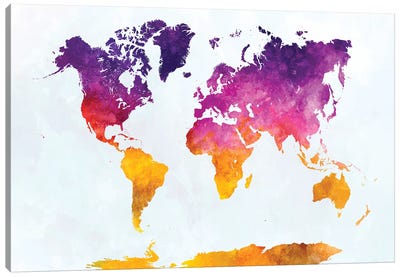 World Map In Watercolor XX Canvas Art Print - World Map Art