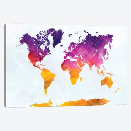 World Map In Watercolor XX Canvas Print #PUR836} by Paul Rommer Canvas Artwork