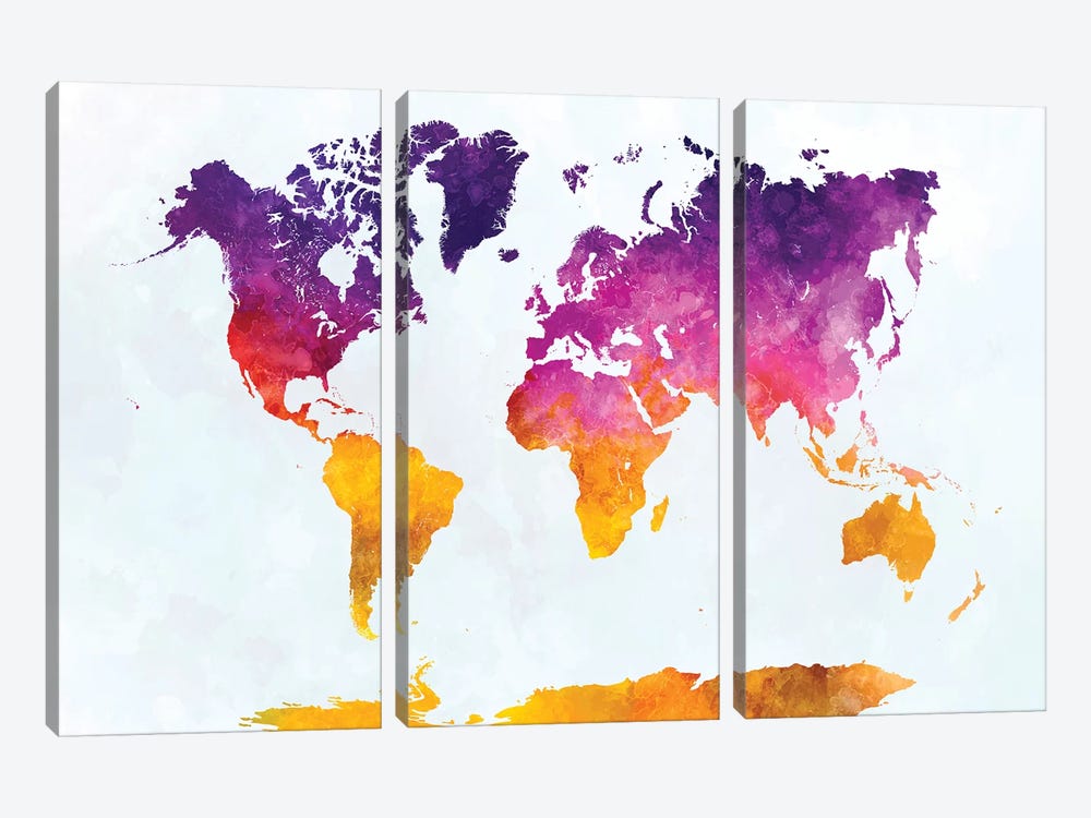 World Map In Watercolor XX by Paul Rommer 3-piece Canvas Print
