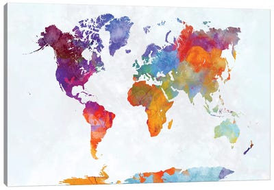 World Map In Watercolor XXIII Canvas Art Print - World Map Art