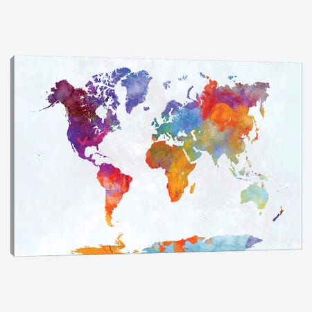 World Map In Watercolor XXIII Canvas Print #PUR837} by Paul Rommer Canvas Artwork