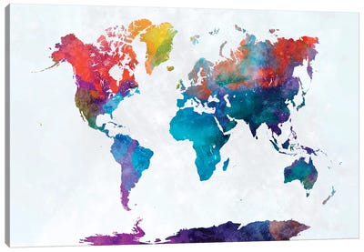 World Map In Watercolor XIV Canvas Art Print - World Map Art
