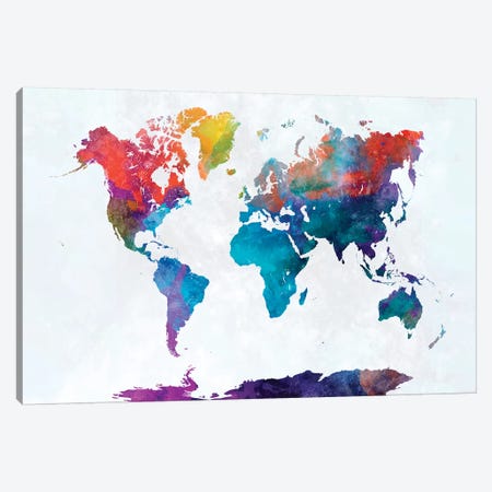World Map In Watercolor XIV Canvas Print #PUR838} by Paul Rommer Art Print