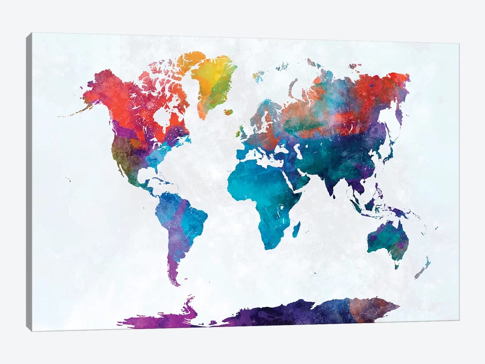 World Map In Watercolor XIV by Paul Rommer 1-piece Canvas Art Print