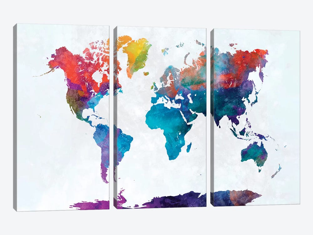 World Map In Watercolor XIV by Paul Rommer 3-piece Canvas Art Print