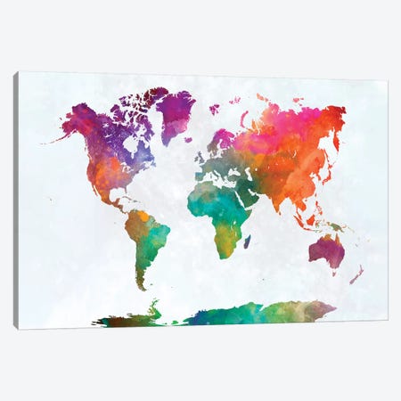World Map In Watercolor XV Canvas Print #PUR839} by Paul Rommer Art Print