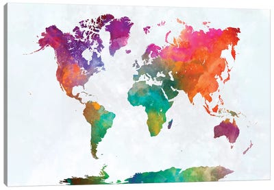 World Map In Watercolor XV Canvas Art Print - World Map Art