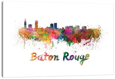Baton Rouge Skyline In Watercolor Canvas Art Print - Paul Rommer