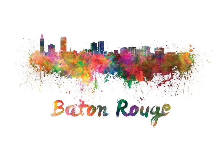 Baton Rouge Skyline In Watercolor by Paul Rommer wall art