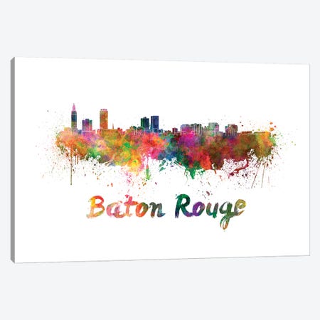 Baton Rouge Skyline In Watercolor Canvas Print #PUR83} by Paul Rommer Canvas Wall Art
