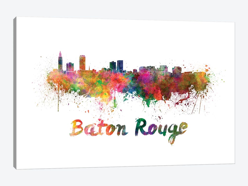 Baton Rouge Skyline In Watercolor by Paul Rommer 1-piece Canvas Art Print