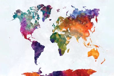 World Map In Watercolor XVI by Paul Rommer canvas print