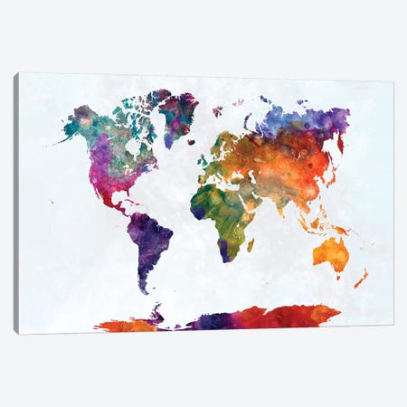 World Map In Watercolor XVI Canvas Print #PUR840} by Paul Rommer Canvas Art