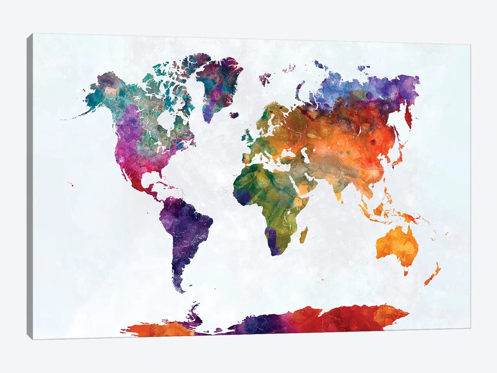 World Map In Watercolor XVI by Paul Rommer 1-piece Canvas Art