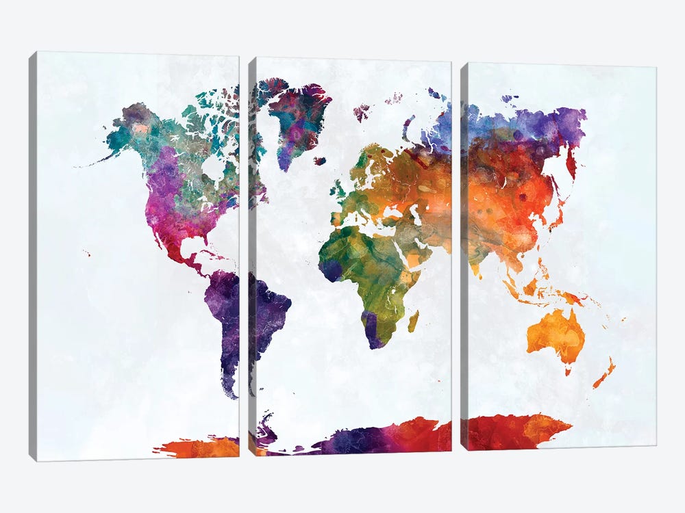World Map In Watercolor XVI by Paul Rommer 3-piece Canvas Art