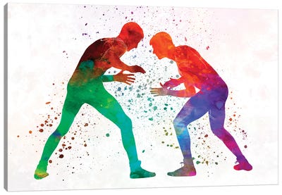 Wrestlers Wrestling Men In Watercolor I Canvas Art Print - Kids Sports Art