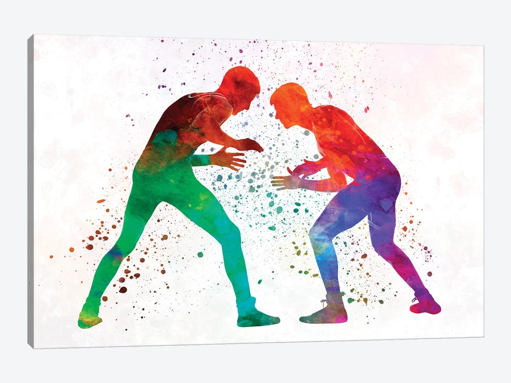 Wrestlers Wrestling Men In Watercolor I by Paul Rommer 1-piece Canvas Art Print