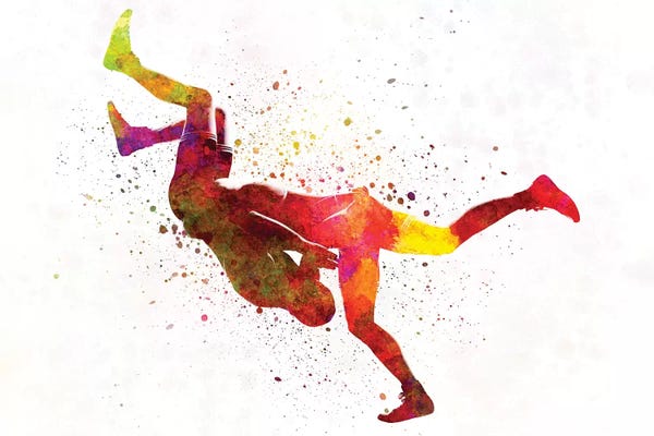 Paul Rommer: Wrestlers Wrestling Men II In Watercolor by Paul Rommer