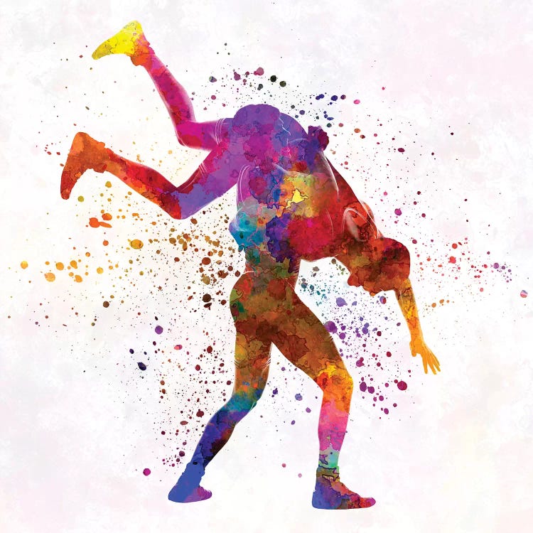 Wrestlers Wrestling Men III In Watercolor