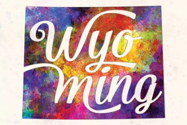 Paul Rommer: Wyoming US State In Watercolor Text Cut Out by Paul Rommer