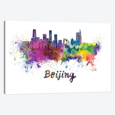 Beijing Skyline In Watercolor Canvas Print #PUR84} by Paul Rommer Canvas Print