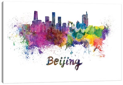 Beijing Skyline In Watercolor Canvas Art Print - China Art