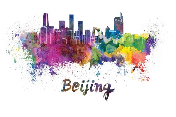 Beijing: Beijing Skyline In Watercolor by Paul Rommer