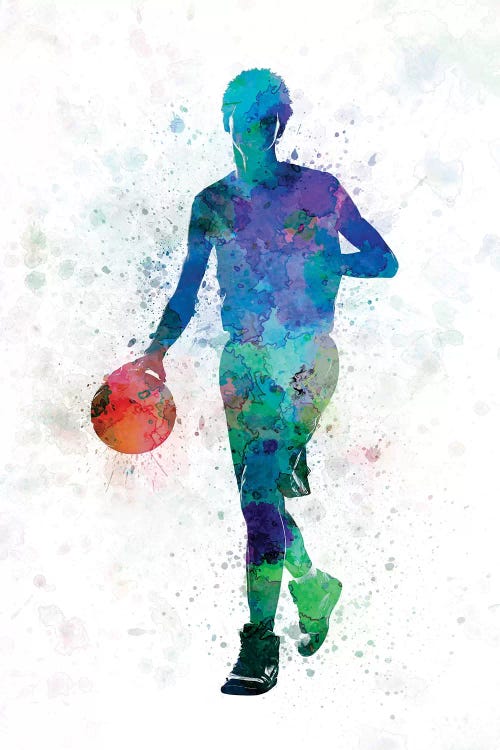 Young Man Basketball Player Dribbling