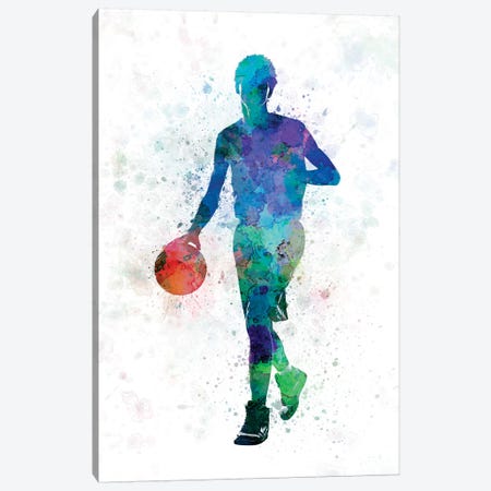 Young Man Basketball Player Dribbling Canvas Print #PUR855} by Paul Rommer Canvas Artwork