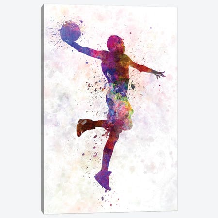 Young Man Basketball Player One Hand Slam Dunk Canvas Print #PUR858} by Paul Rommer Art Print