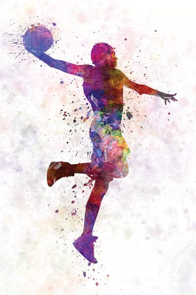 Paul Rommer: Young Man Basketball Player One Hand Slam Dunk by Paul Rommer