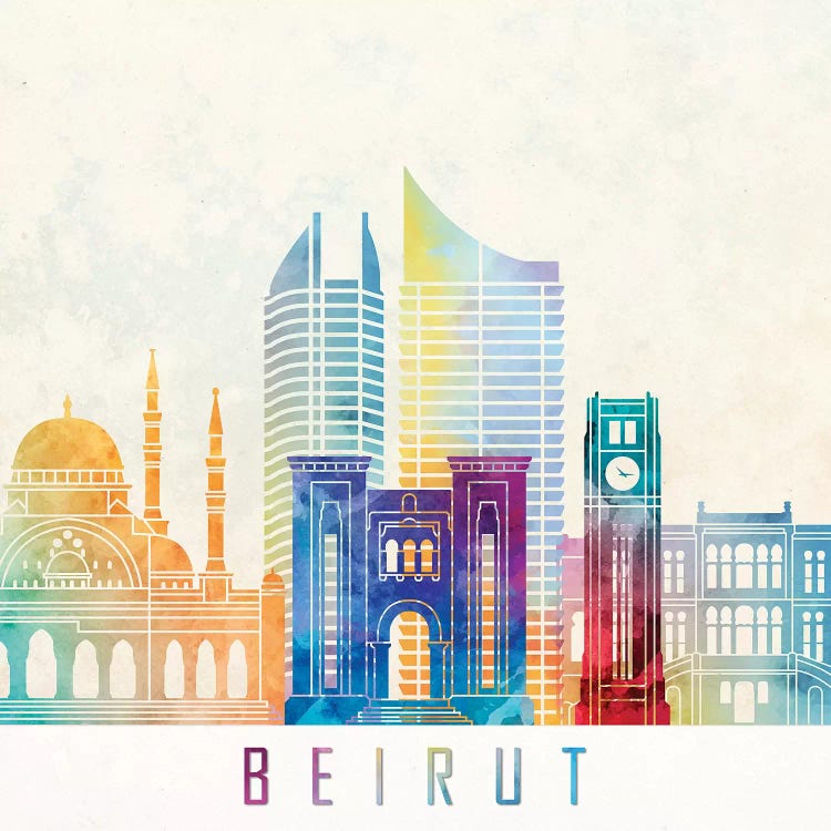 Beirut Landmarks Watercolor Poster