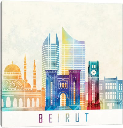 Beirut Landmarks Watercolor Poster Canvas Art Print