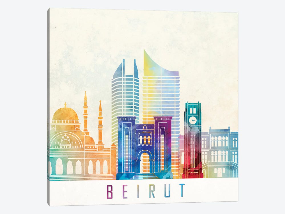 Beirut Landmarks Watercolor Poster by Paul Rommer 1-piece Art Print