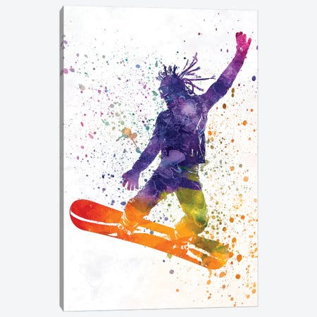 Young Snowboarder Man In Watercolor I Canvas Print #PUR860} by Paul Rommer Canvas Artwork