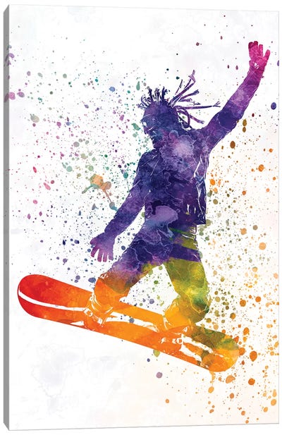Young Snowboarder Man In Watercolor I Canvas Art Print - Kids Sports Art