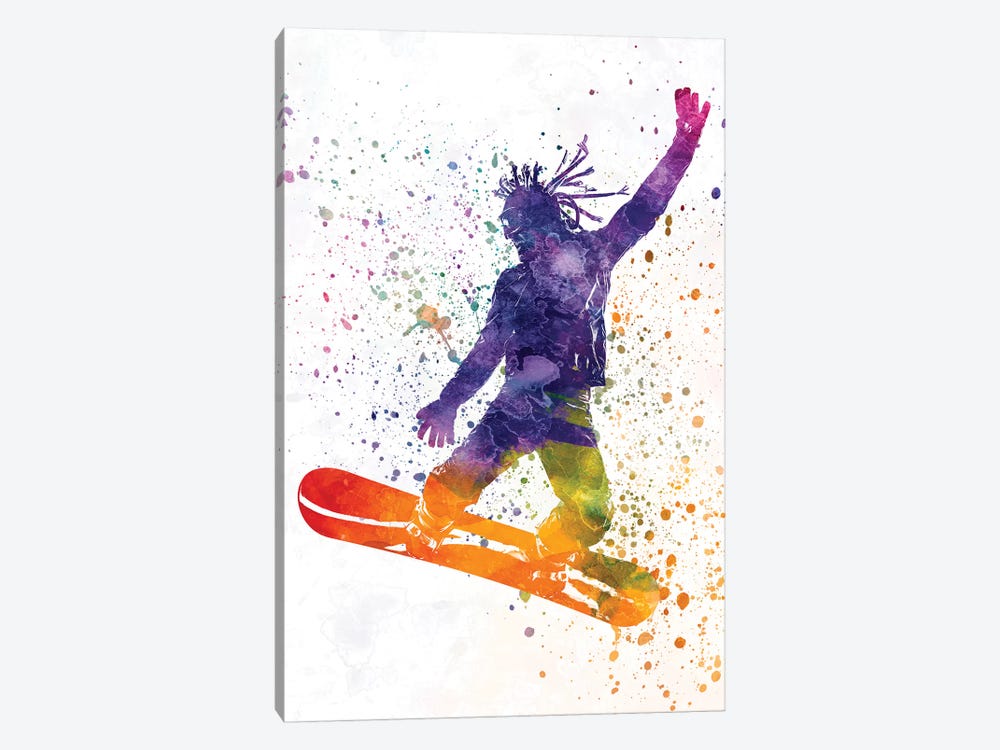 Young Snowboarder Man In Watercolor I by Paul Rommer 1-piece Canvas Artwork