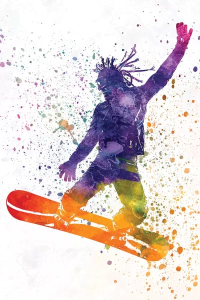 Kids Sports Art: Young Snowboarder Man In Watercolor I by Paul Rommer