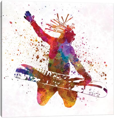 Young Snowboarder Man In Watercolor II Canvas Art Print - Kids' Space
