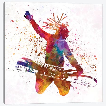 Young Snowboarder Man In Watercolor II Canvas Print #PUR861} by Paul Rommer Canvas Art