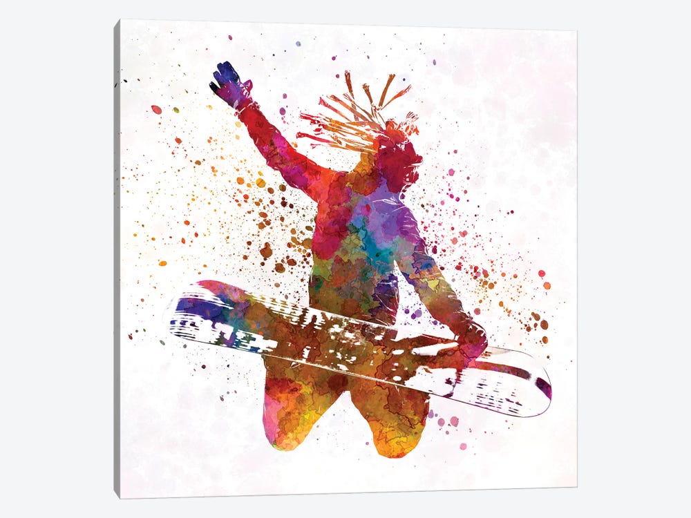 Young Snowboarder Man In Watercolor II by Paul Rommer 1-piece Canvas Print