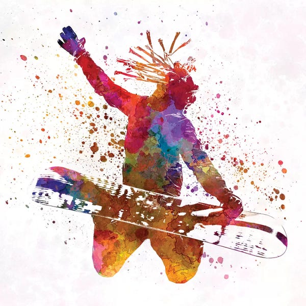 Kids Sports Art: Young Snowboarder Man In Watercolor II by Paul Rommer