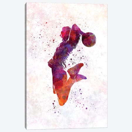 Young Woman Basketball Player In Watercolor I Canvas Print #PUR863} by Paul Rommer Canvas Artwork