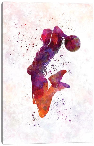 Young Woman Basketball Player In Watercolor I Canvas Art Print - Basketball Art