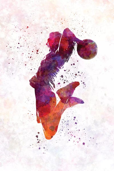 Paul Rommer: Young Woman Basketball Player I In Watercolor by Paul Rommer