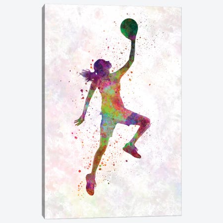 Young Woman Basketball Player In Watercolor II Canvas Print #PUR864} by Paul Rommer Canvas Print