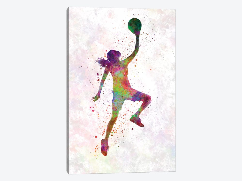 Young Woman Basketball Player In Watercolor II by Paul Rommer 1-piece Canvas Wall Art