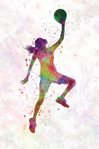 Paul Rommer: Young Woman Basketball Player II In Watercolor by Paul Rommer
