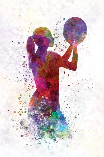 Young Woman Basketball Player III In Watercolor by Paul Rommer framed canvas print
